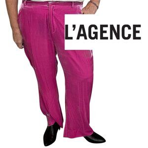 L'AGENCE | Hot Pink Velvet Flared Lane Trouser High Rise Size 10